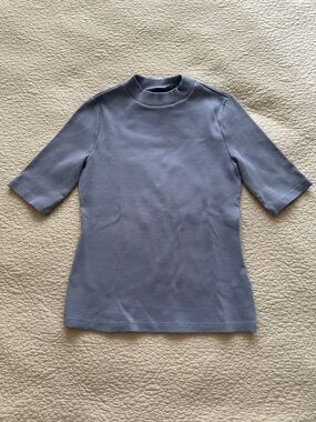 NWT Maeve Slate Blue Short-Sleeve Mock Neck Top